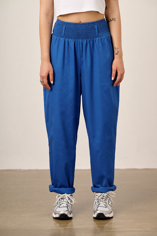 Alexa - Tapered Leg Trousers - Organic Cotton in Strong Blue