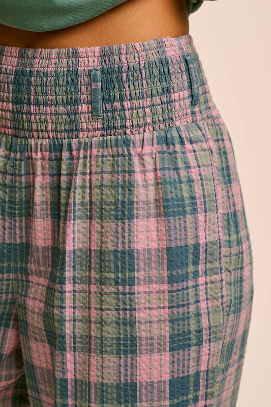 Alexa - Tapered Leg Trousers Organic Cotton Seersucker in Palace Check