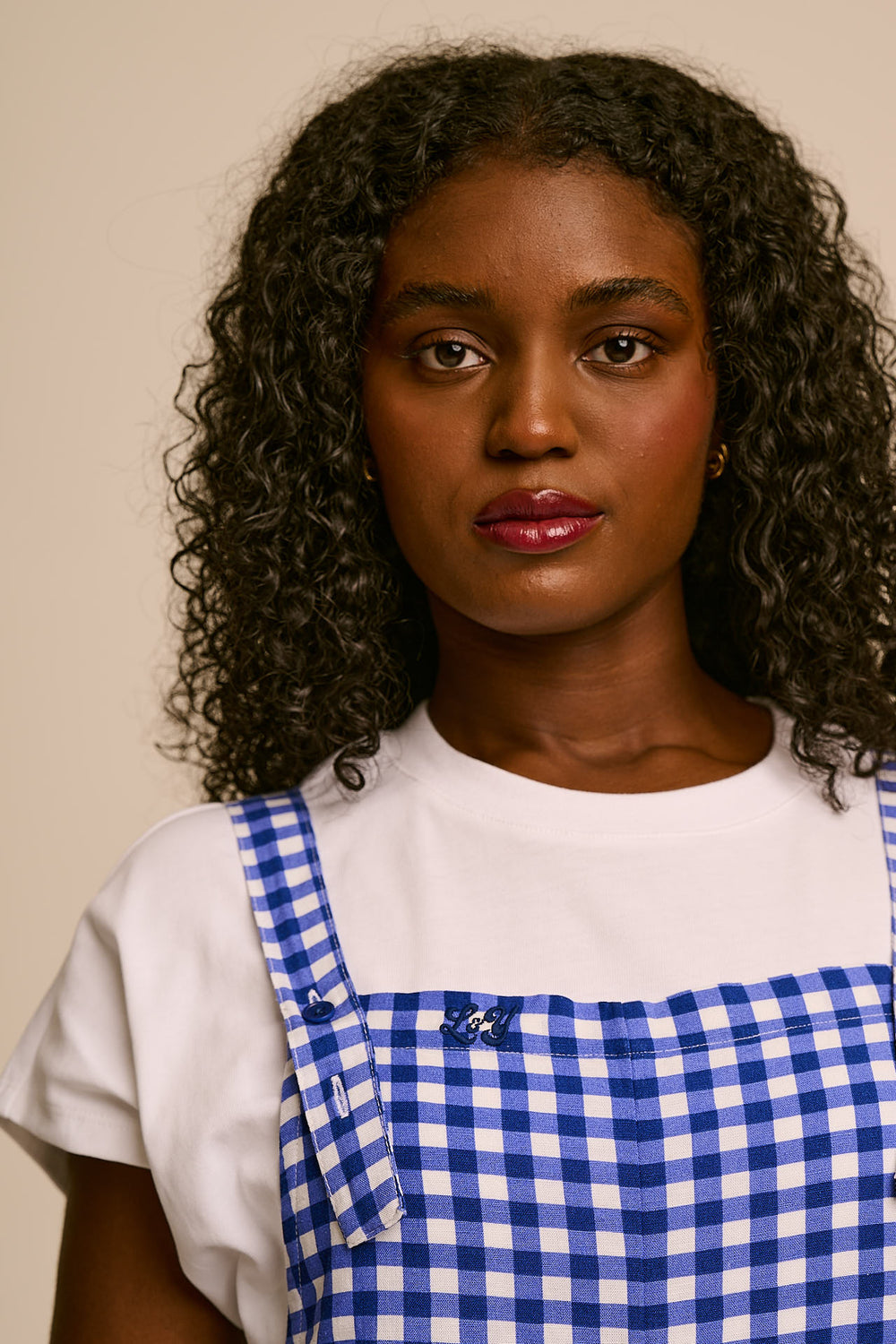 Alya - Relaxed Fit Dungaree Shorts ECOVERO Viscose Blend in Blue Check