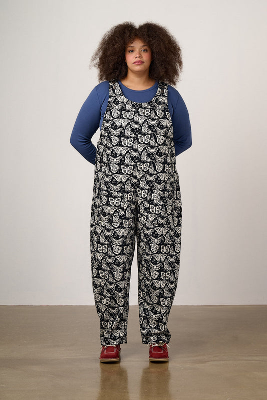 Ara - Barrel Leg Dungarees Organic Cotton in Black & White Butterfly Print