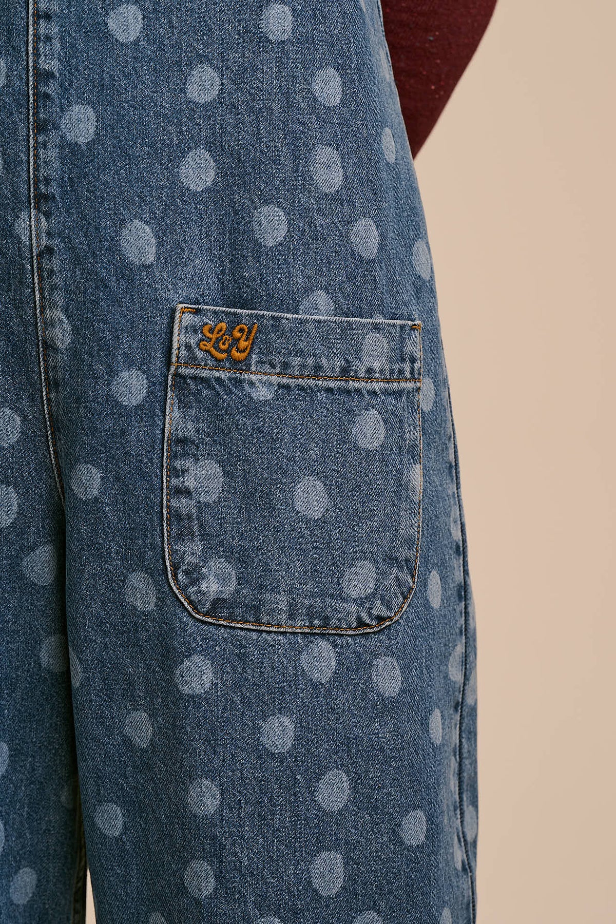 IMPERFECT - Ara - Denim Dungarees in Midwash Polka Dot