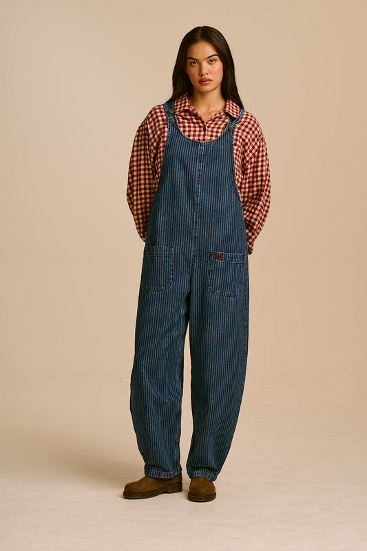 Ara - Barrel Leg Dungarees Recycled Cotton Denim in Pinstripe