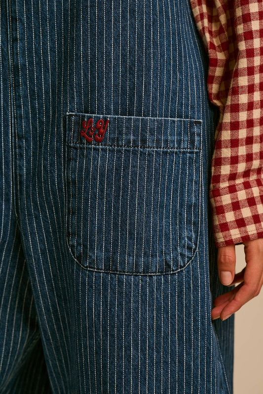 Ara - Barrel Leg Dungarees Recycled Cotton Denim in Pinstripe