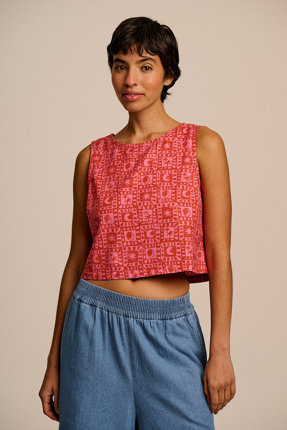Arden - Shell Top Organic Cotton in Pink & Red Lunar Healing