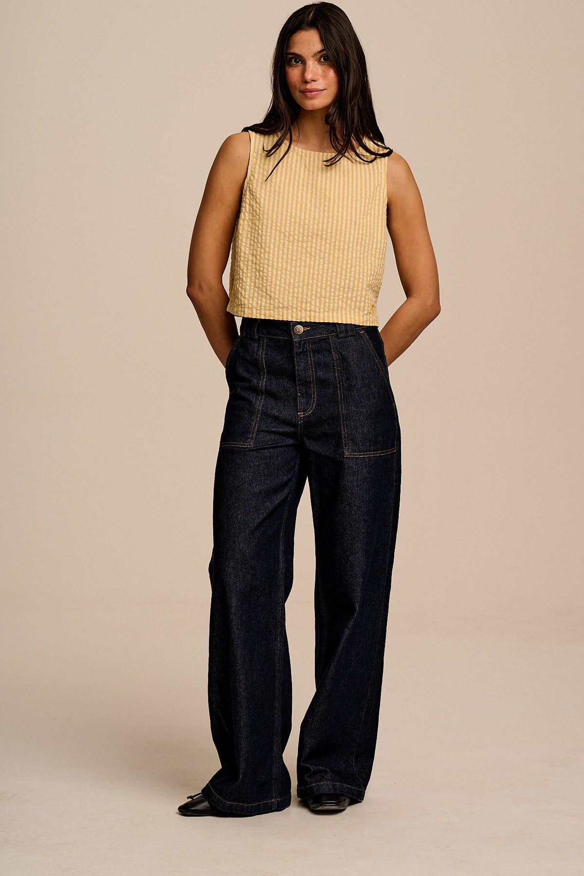 Arden - Cotton Shell Top in Yellow Stripe