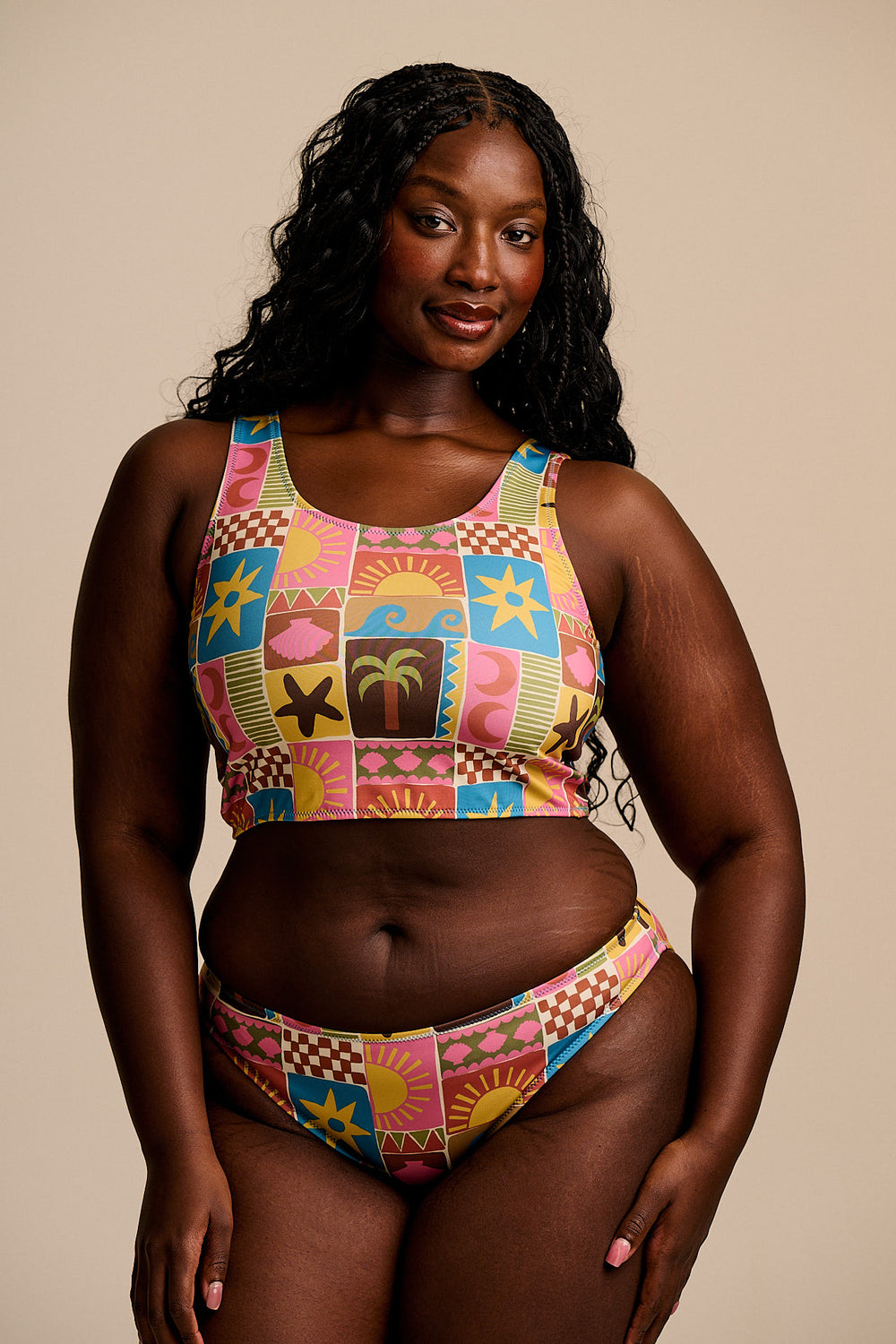 Aria - Low Rise Bikini Bottoms Recycled Polyester in Coastal Tile
