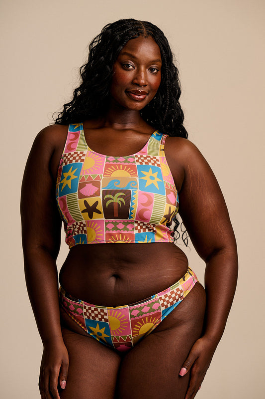 Aria - Low Rise Bikini Bottoms Recycled Polyester in Coastal Tile