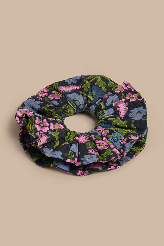Anya - Double Layer Scrunchie Organic Cotton Twill in Grunge Ditsy Floral