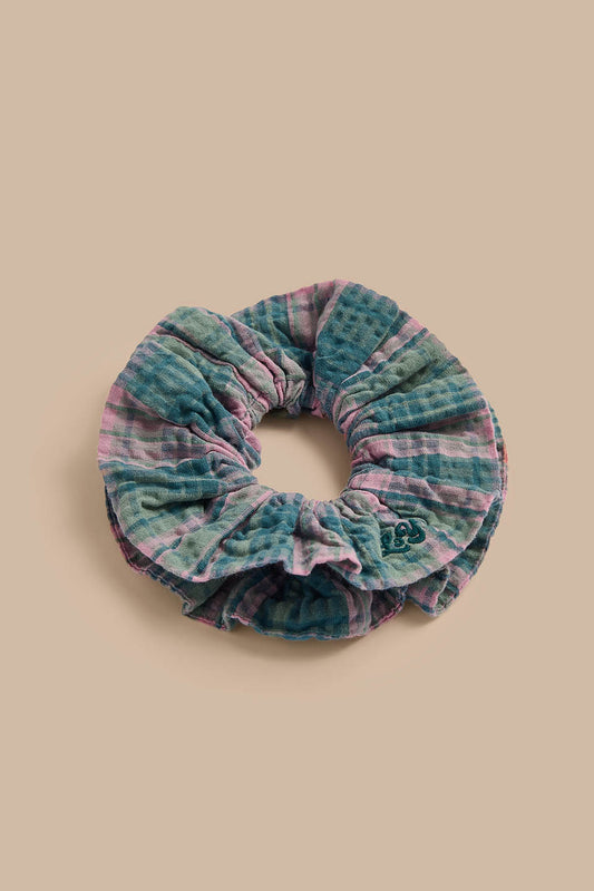 Anya - Double Layer Scrunchie Organic Cotton Seersucker in Seersucker Palace Check