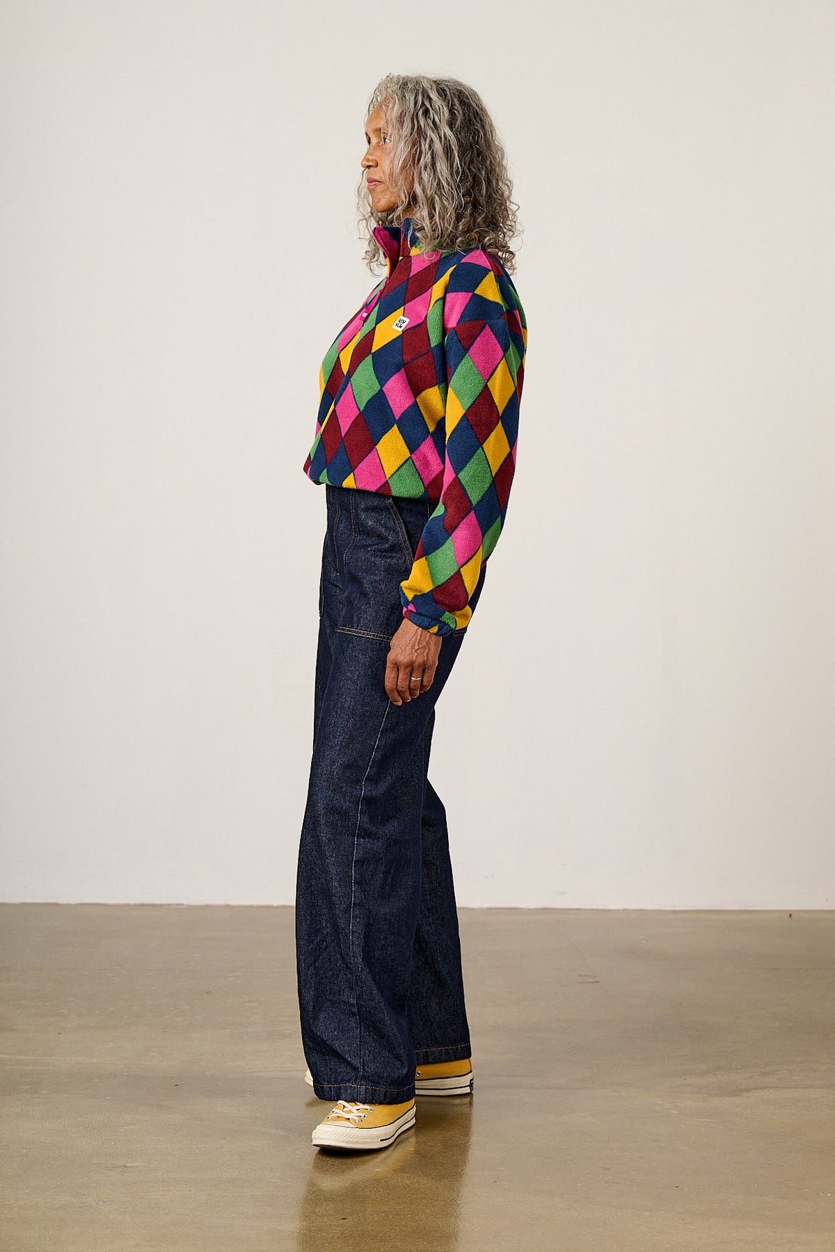 Blake - Cropped Fleece Recycled Polyester in Harlequin