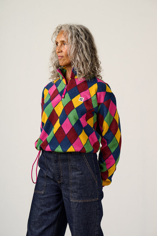 Blake - Cropped Fleece Recycled Polyester in Harlequin