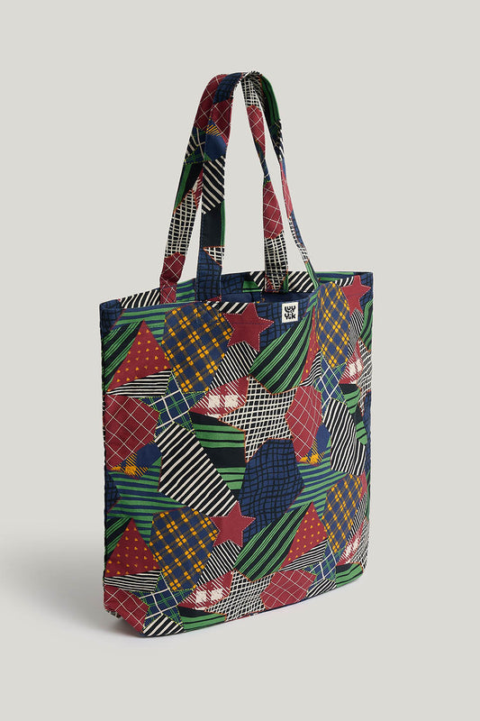 Catalina - Oversized Tote Organic Cotton in Star Patchwork Print