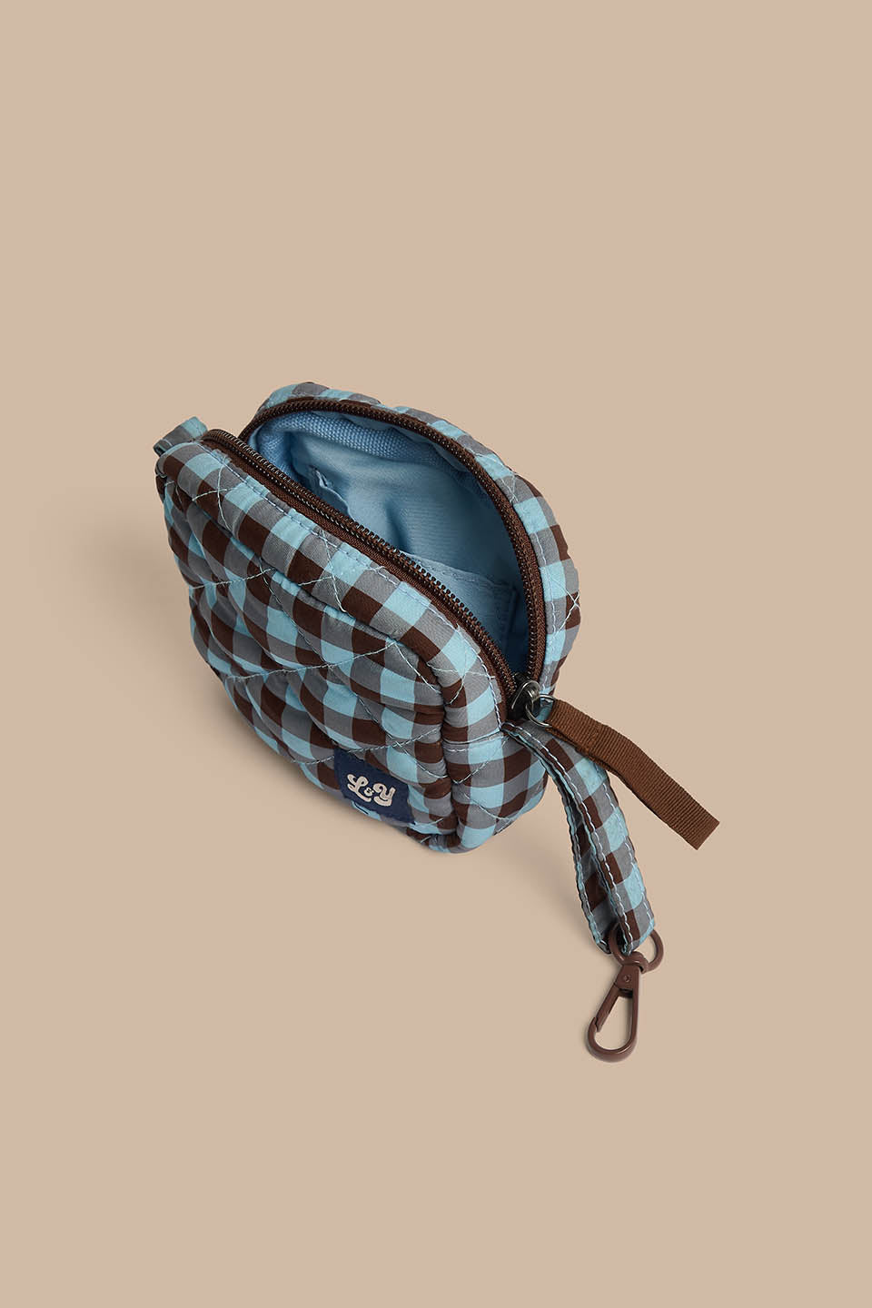 Iya - Pouch Recycled Polyester in Blue and Brown Check