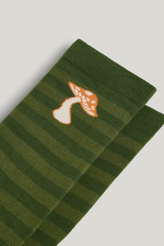 JoJo - Ankle Socks Organic Cotton in Green Stripe with Mushroom