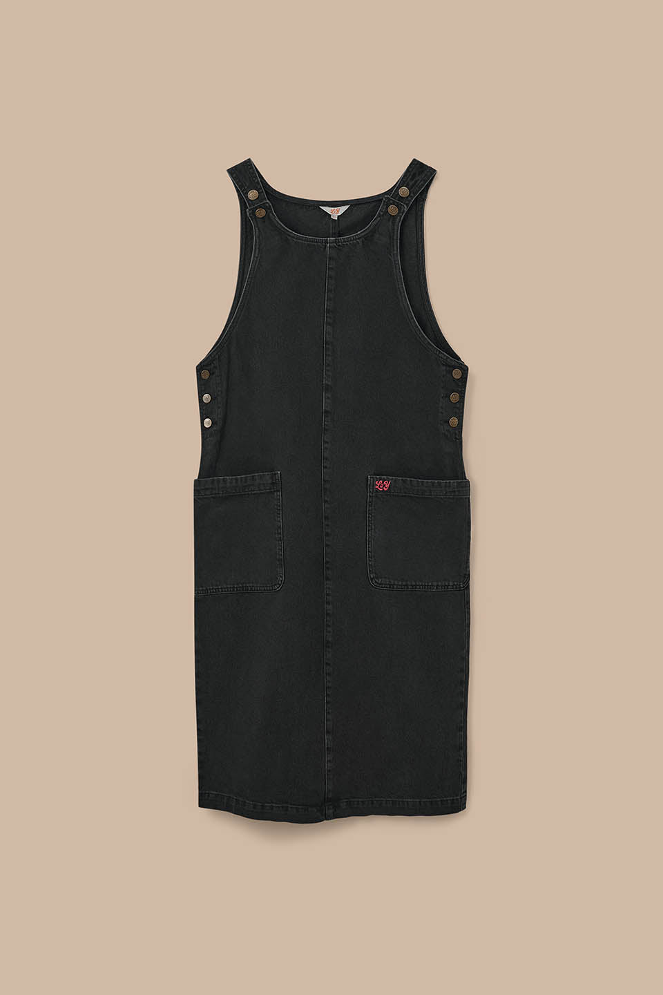 Lily - Pinafore Midi Dress Organic Cotton Denim in Blackwash