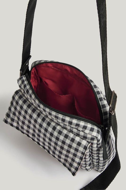 Maddox - Crossbody Bag Recycled Polyester in Black & White Check