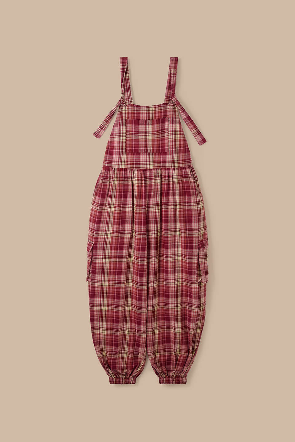 Miyada - Cuffed Leg Dungarees Organic Brushed Cotton in Pink and Red Check