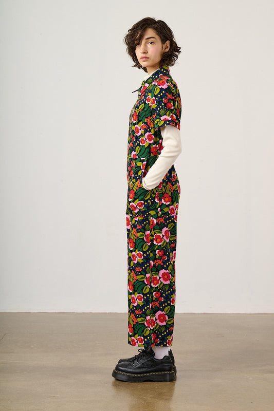 Ragan - Cropped Leg Jumpsuit Organic Cotton Twill in Black Marie Print