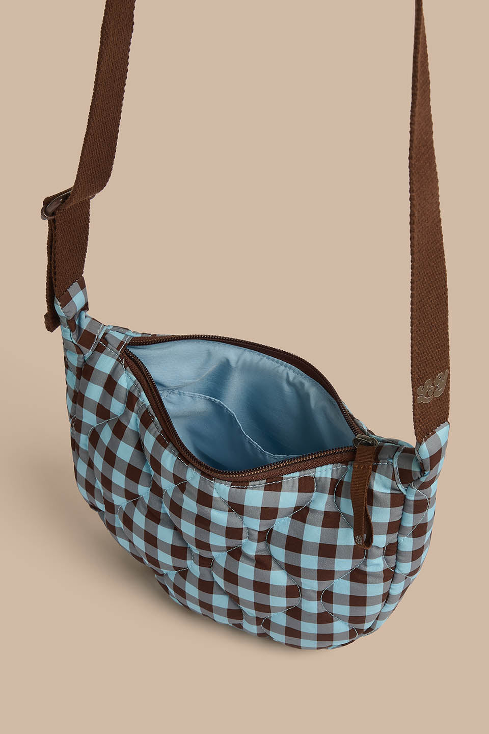 Reims - Crossbody Bag Recycled Polyester in Blue and Brown Check