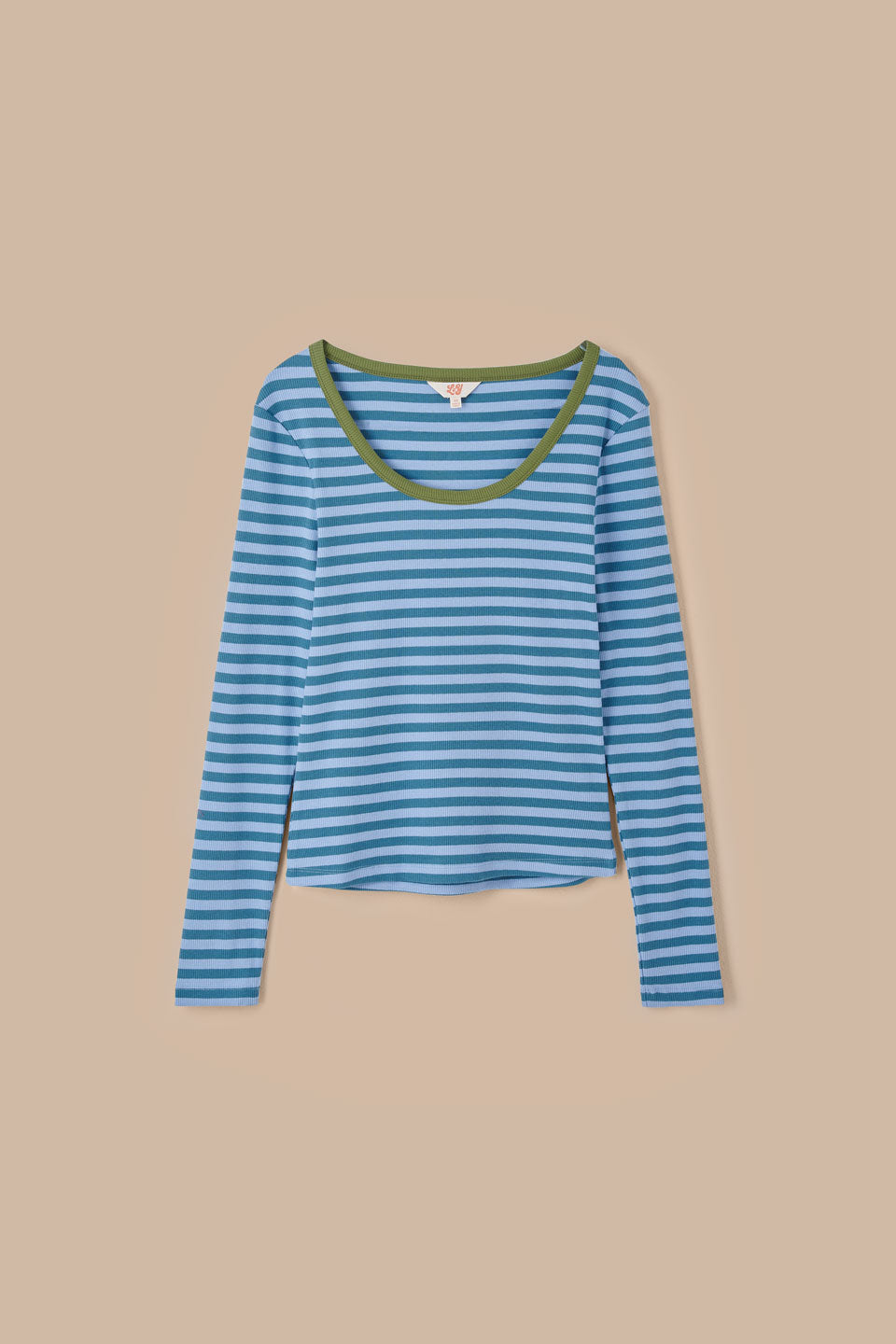 Remy - Ribbed Cotton Scoop Neck Long Sleeve Top in Blue Stripe (IMPERFECT)