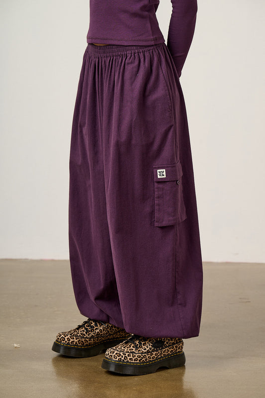 Rumi - Wide Leg Trousers Organic Brushed Cotton in Plum Perfect