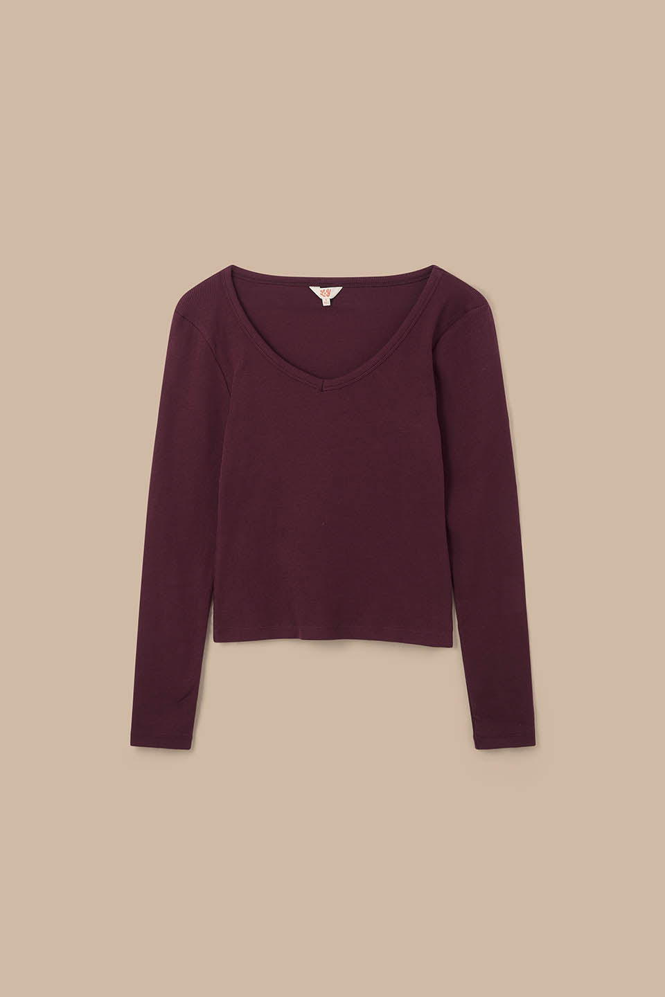Shay - Long Sleeve V-Neck Top Cotton in Port