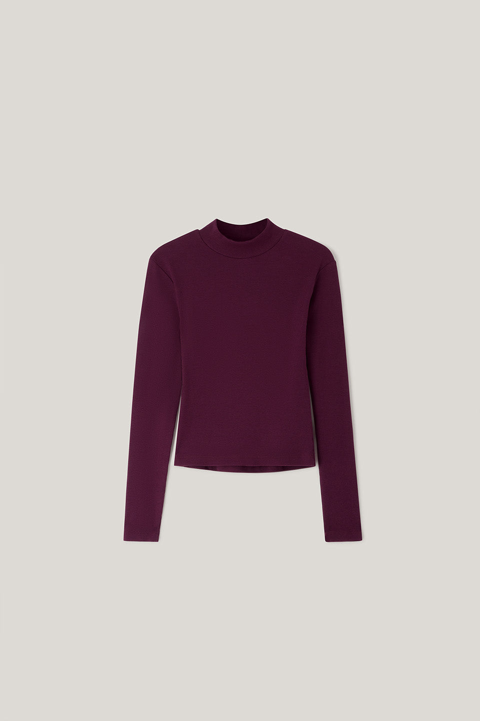 Tia - Long Sleeve Funnel Neck Top Cotton in Port