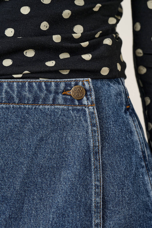 Veeda - Skort Organic Cotton Denim in Mid Wash Blue