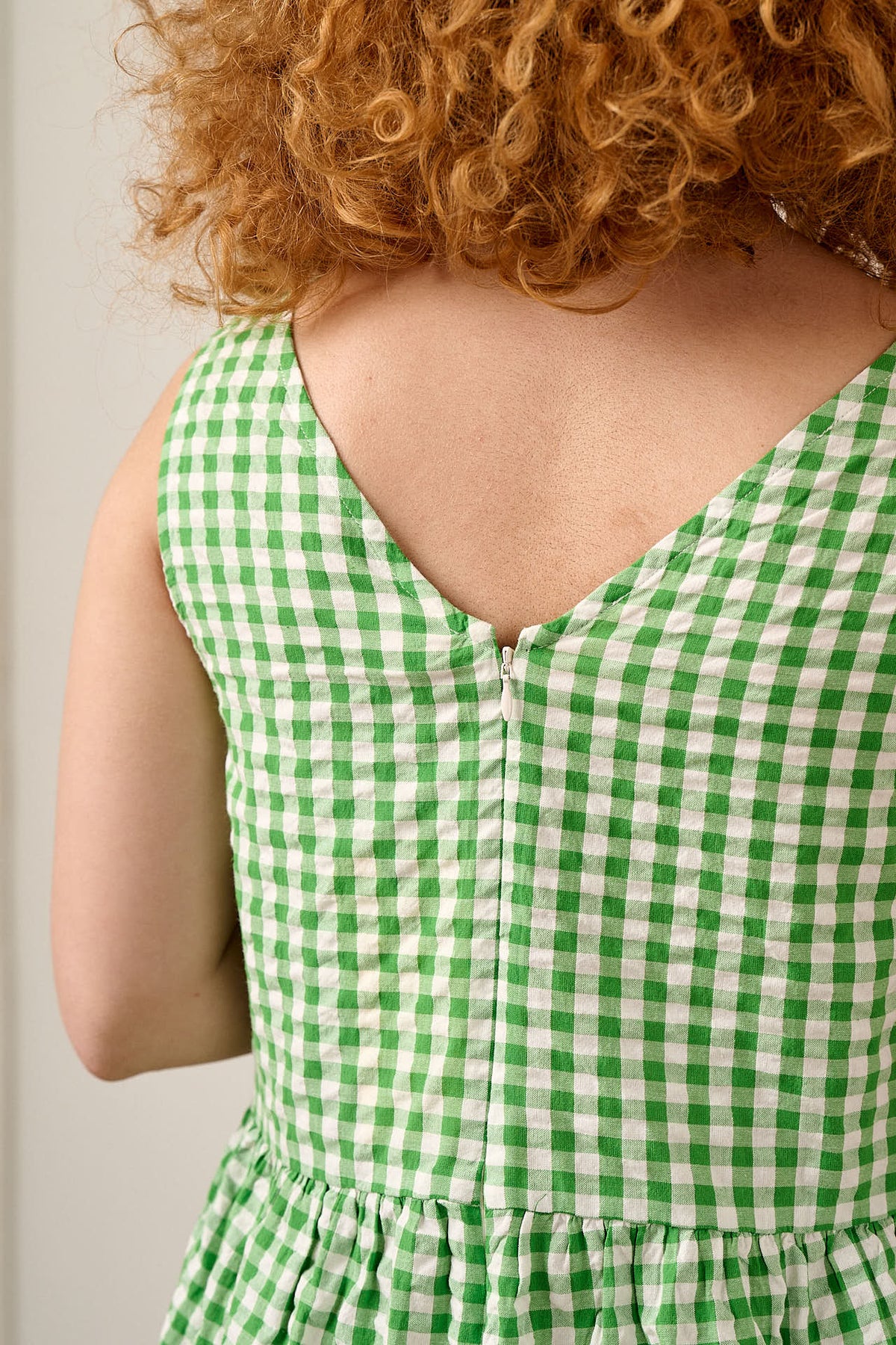 Bellamy - Wide Leg Jumpsuit Organic Cotton Seersucker in Green Gingham