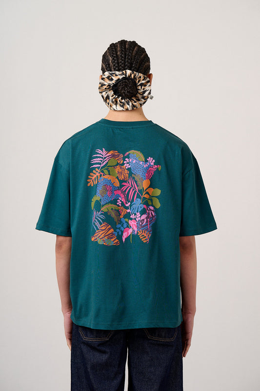Benny - Oversized T-Shirt Organic Cotton in Green Wild Expression Print