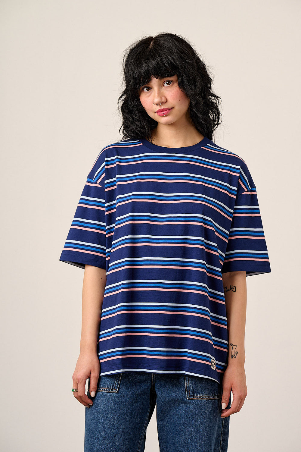 Benny - Oversized T-Shirt Organic Cotton in Blue Cosmic Folk Stripe