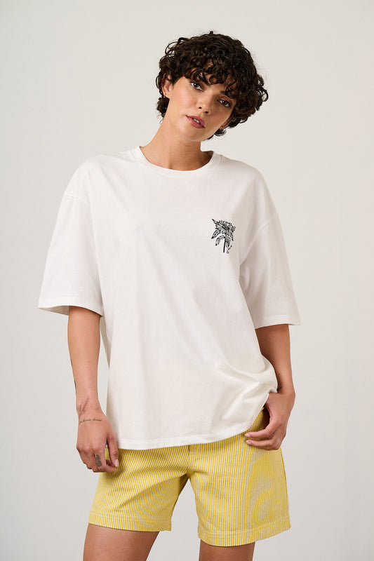 Benny - Oversized T-Shirt Organic Cotton in White Sunflower Print