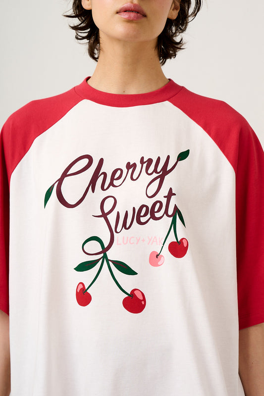 Bradley - Oversized Raglan T-Shirt Organic Cotton in Cherry Sweet Print