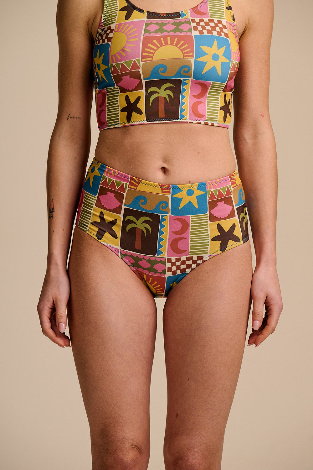 Bronte - High Rise Bikini Bottoms Recycled Polyester in Coastal Tile