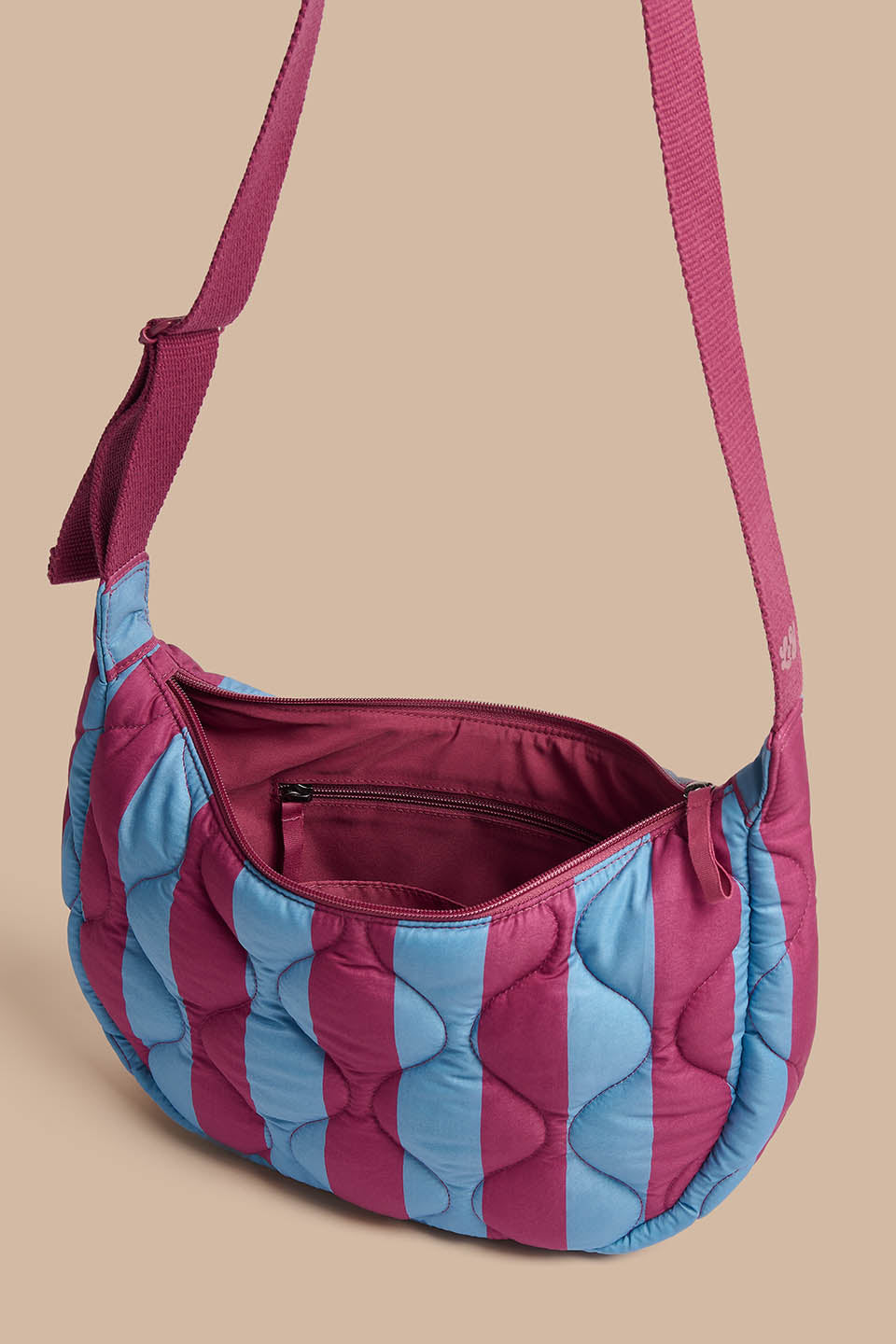 Bryony - Crossbody Bag Organic Cotton Twill in Burgundy & Blue Stripe