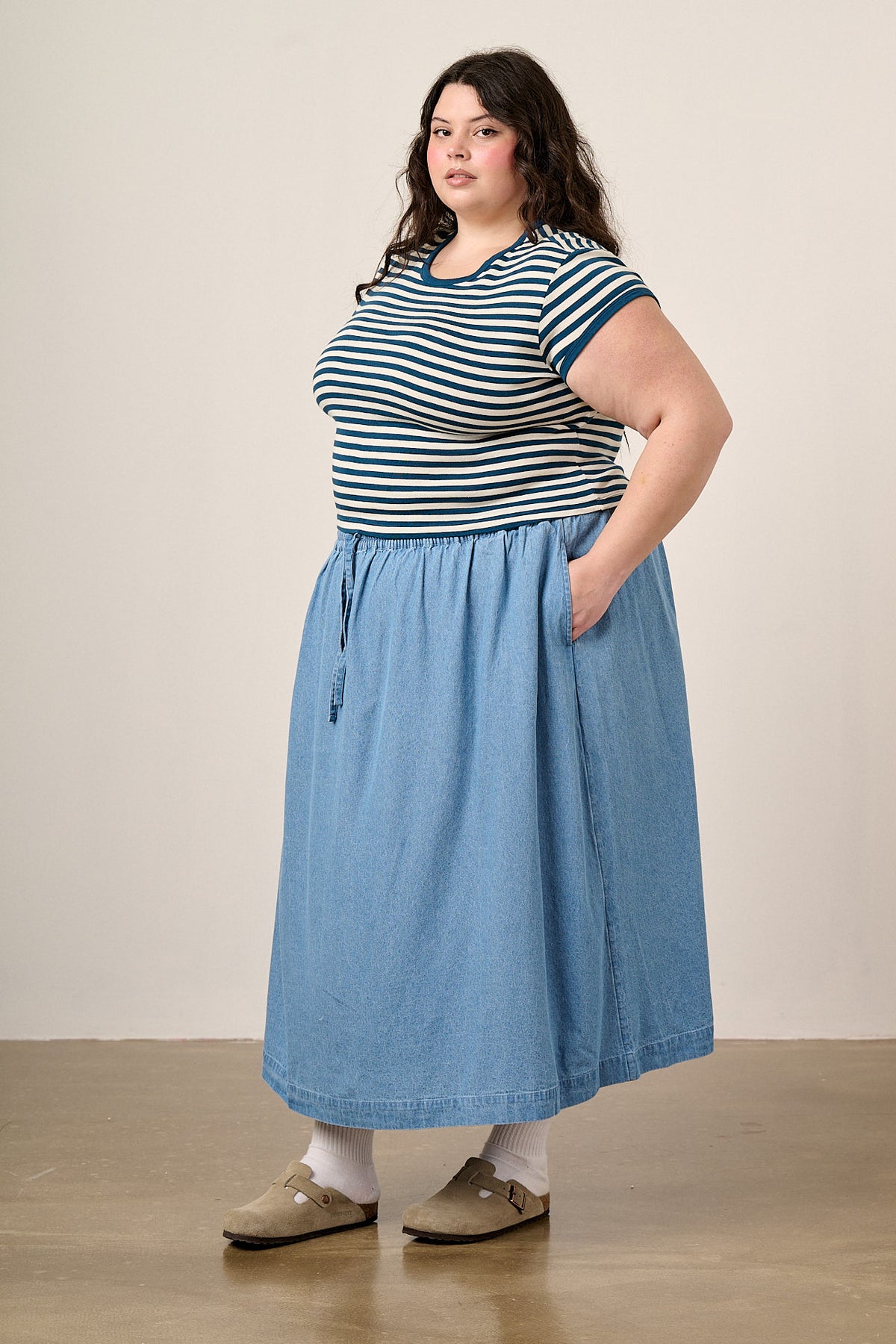Clara - A-Line Midi Skirt Organic Cotton in Light Blue