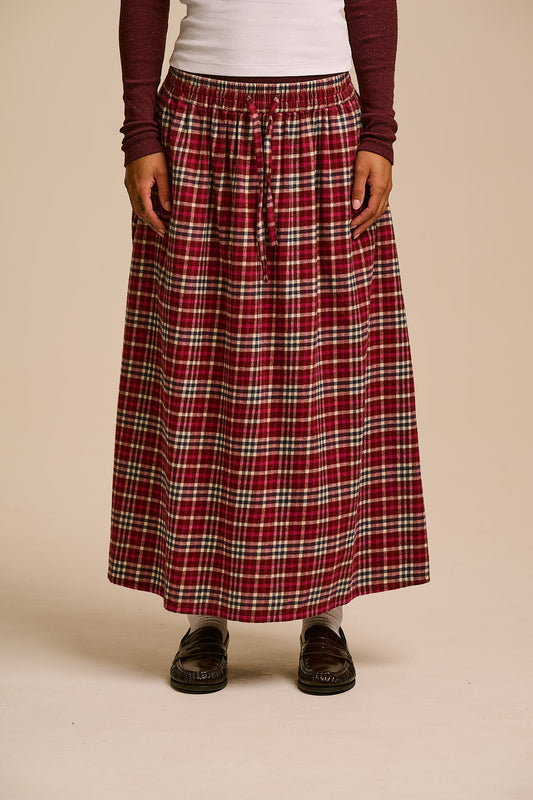 Clara - A-Line Midi Skirt Organic Brushed Cotton in Red Ahoy Check
