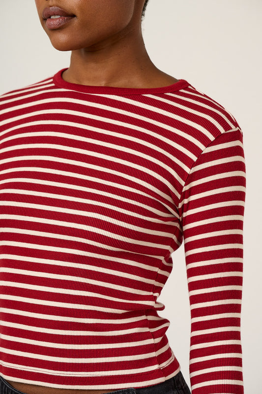 Grayson - Long Sleeve Top Cotton in Maroon Stripe