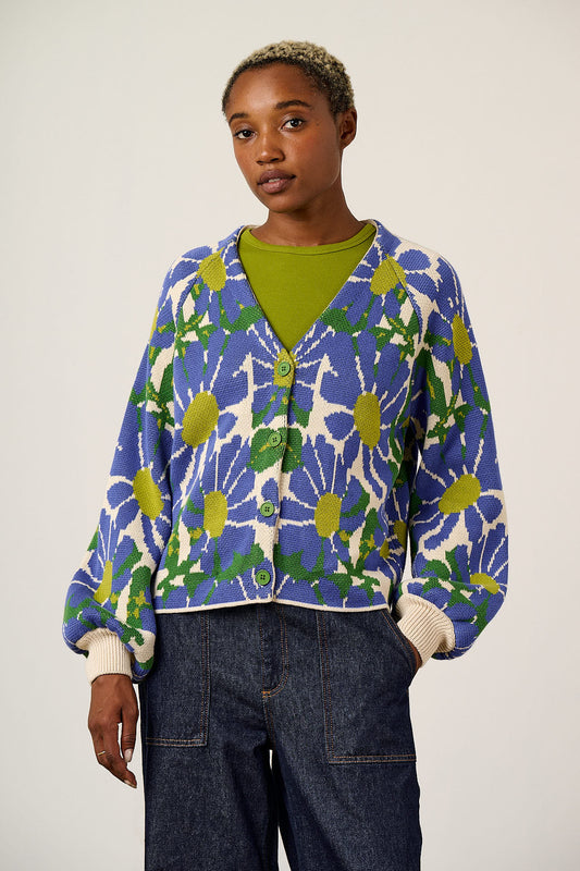 Juniper - Cardigan Organic Cotton Knit in Large Floral