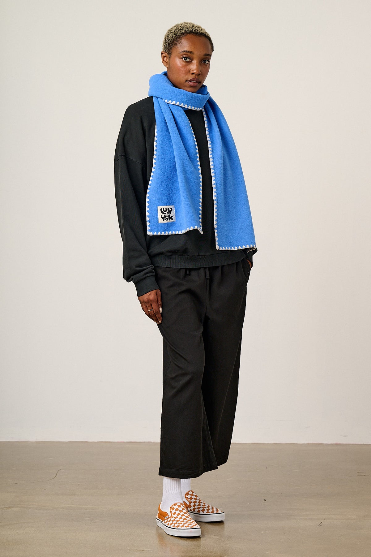 Kiri - Blanket Stitch Scarf Recycled Polyester in Blue