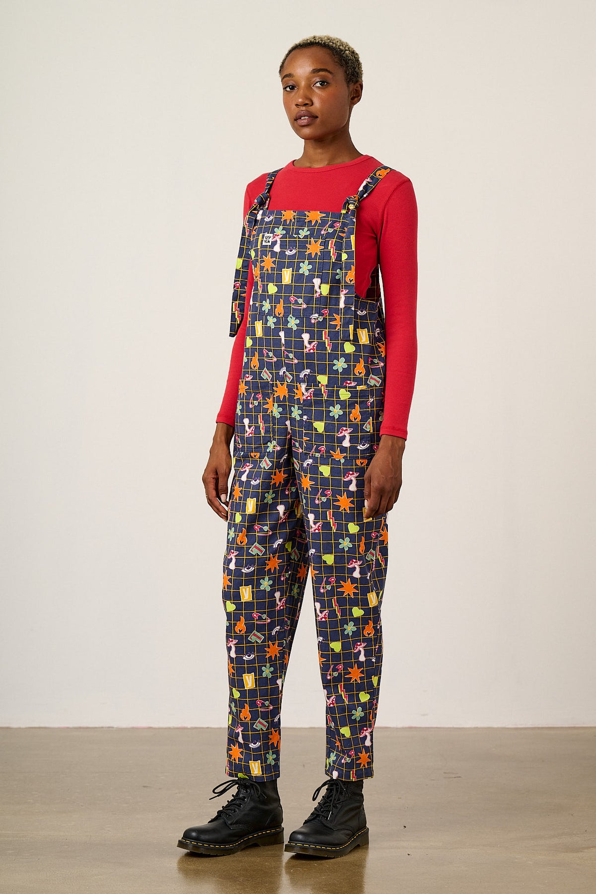 Original - Straight Leg Dungarees Organic Cotton in Punk Energy Grid Motif