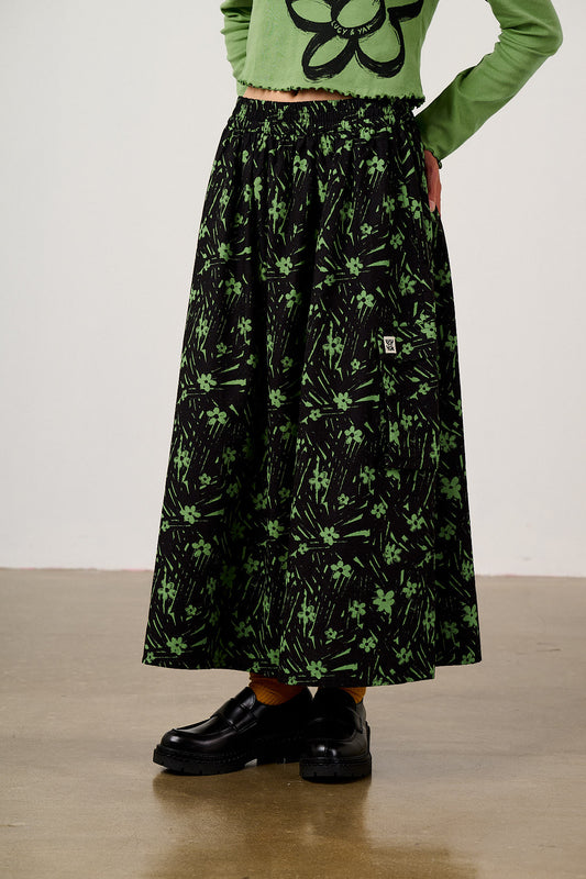 Dakota - Midi Skirt Organic Cotton Ripstop in Punk Scribble Floral