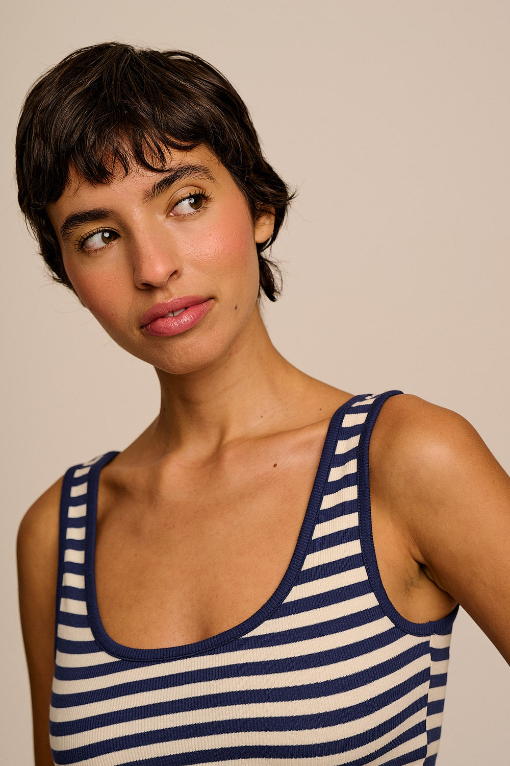 Eden - Vest Organic Cotton in Navy & Ecru Stripe