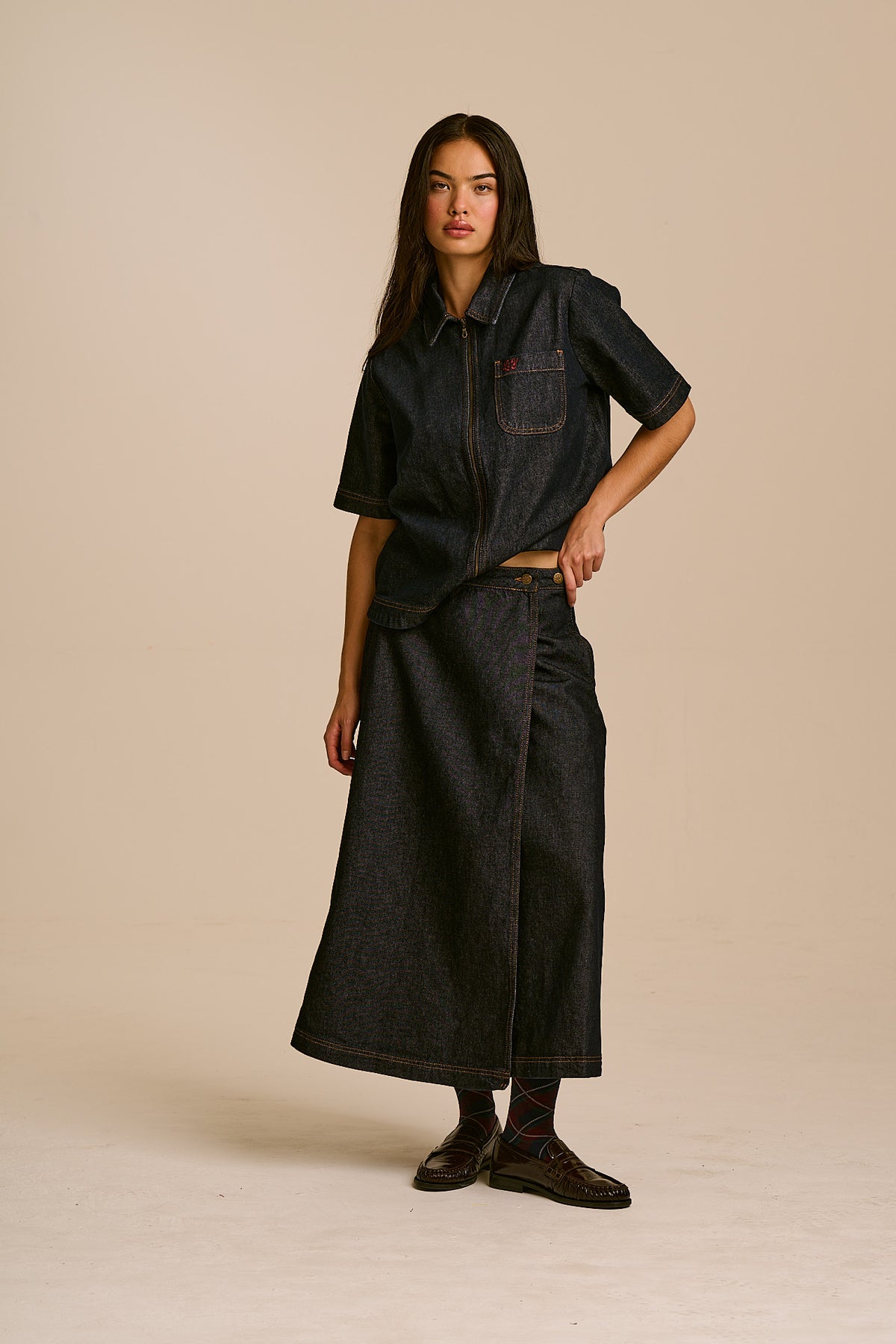 Elio - Zip Through Shirt Organic Cotton Denim in Indigo