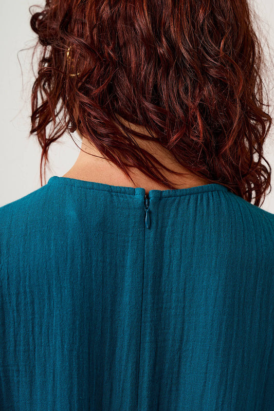 George - Wide Leg Jumpsuit Organic Cotton Double Gauze in Teal