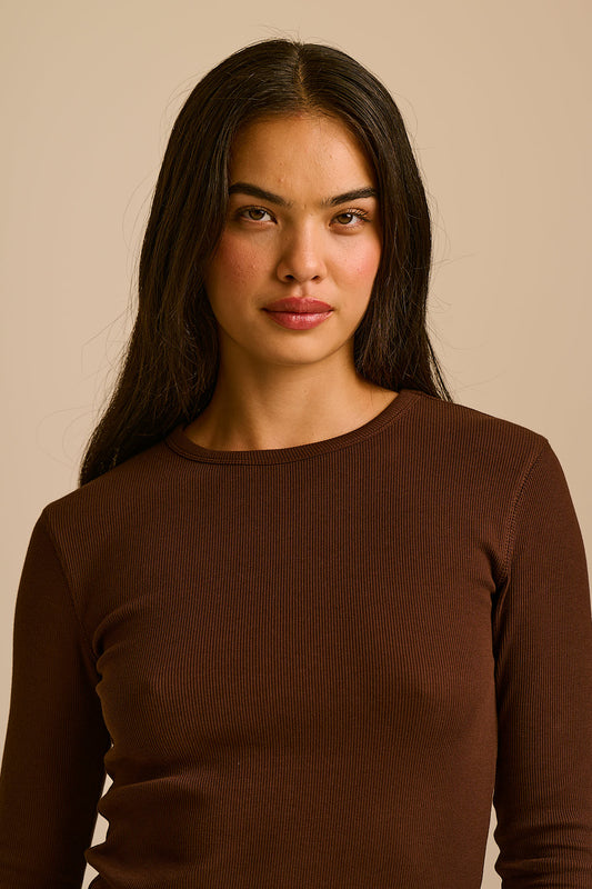 Grayson - Long Sleeve Top Cotton in Chocolate