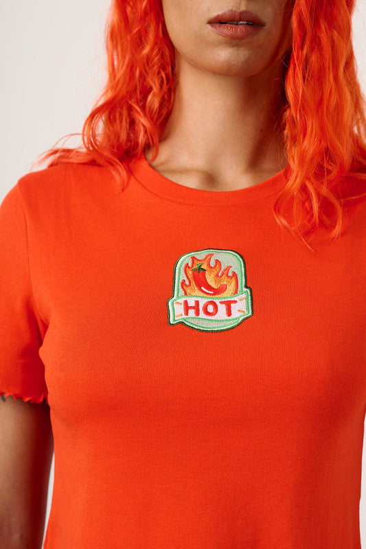 L.E Greta - Cotton T-Shirt in Red Brooke Hornsby & Yak
