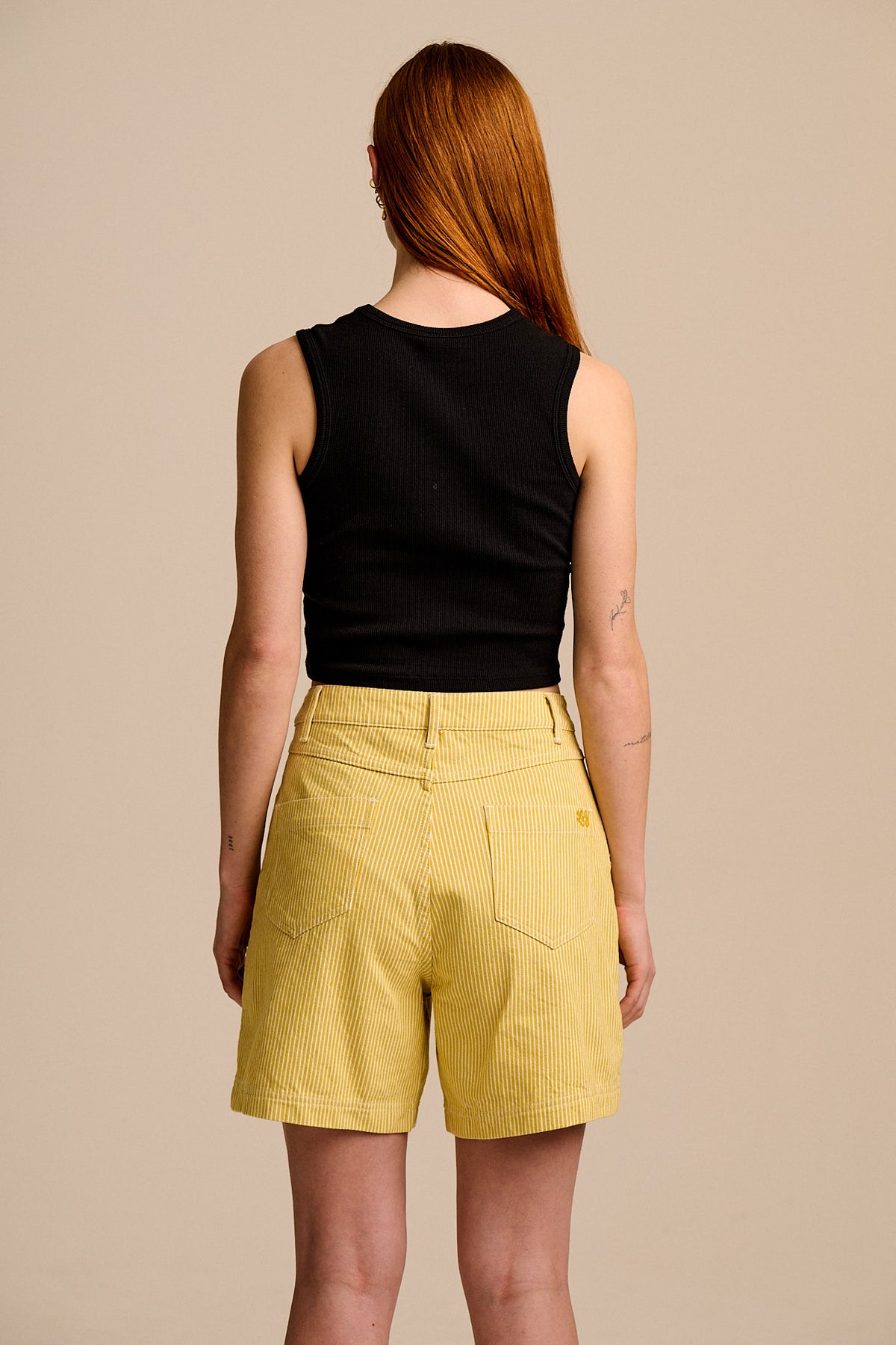 Lexi - High Waist Shorts Organic Cotton in Lemon Hickory Stripe