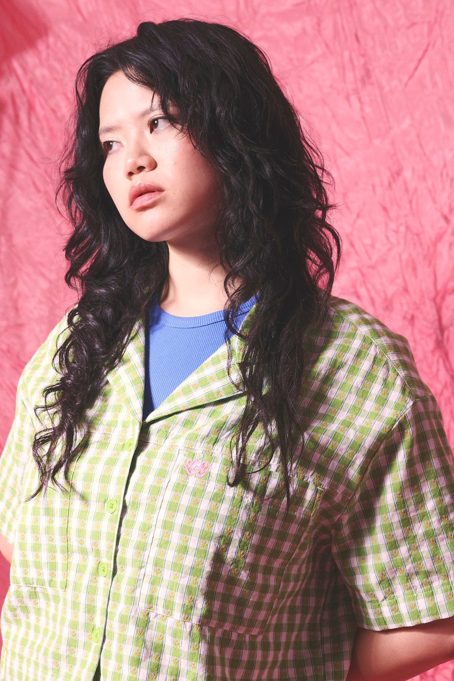 Alfie - Shirt Organic Cotton in Green & White Tulip Gingham