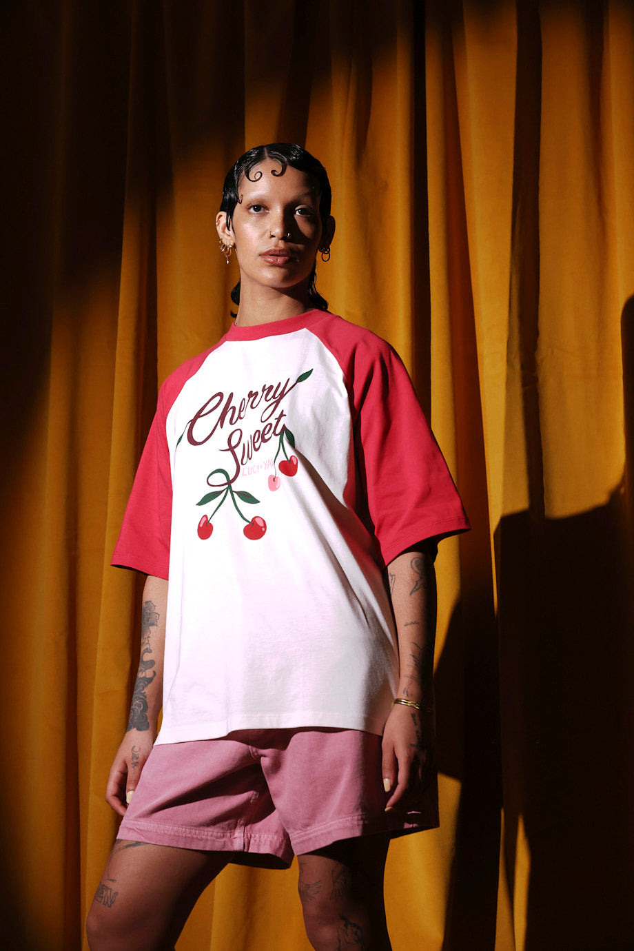 Bradley - Oversized Raglan T-Shirt Organic Cotton in Cherry Sweet Print